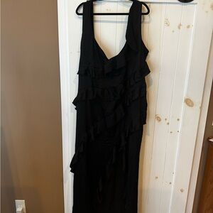 PrettyLittleThing Black Asymmetrical Ruffle Dress